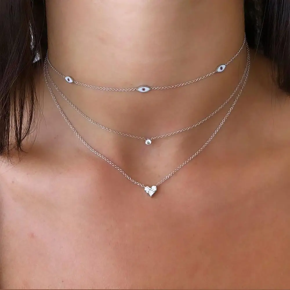 Baik 925 Sterling Perhiasan Perak 2021 Valentine 'S Hari Hadiah Kualitas Tinggi Sederhana Tiga CZ Batu Pesona Hati Kalung
