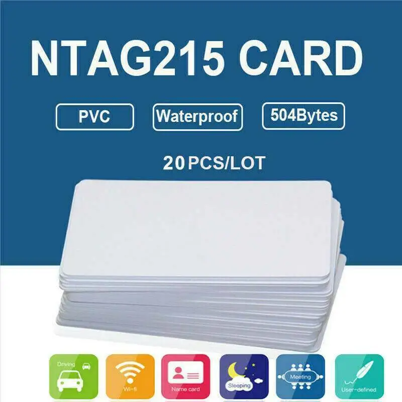 Женские карты NFC, белые пустые для NTAG215, бирки из ПВХ, водоотталкивающие карты 504Bytes RISE-20Pcs