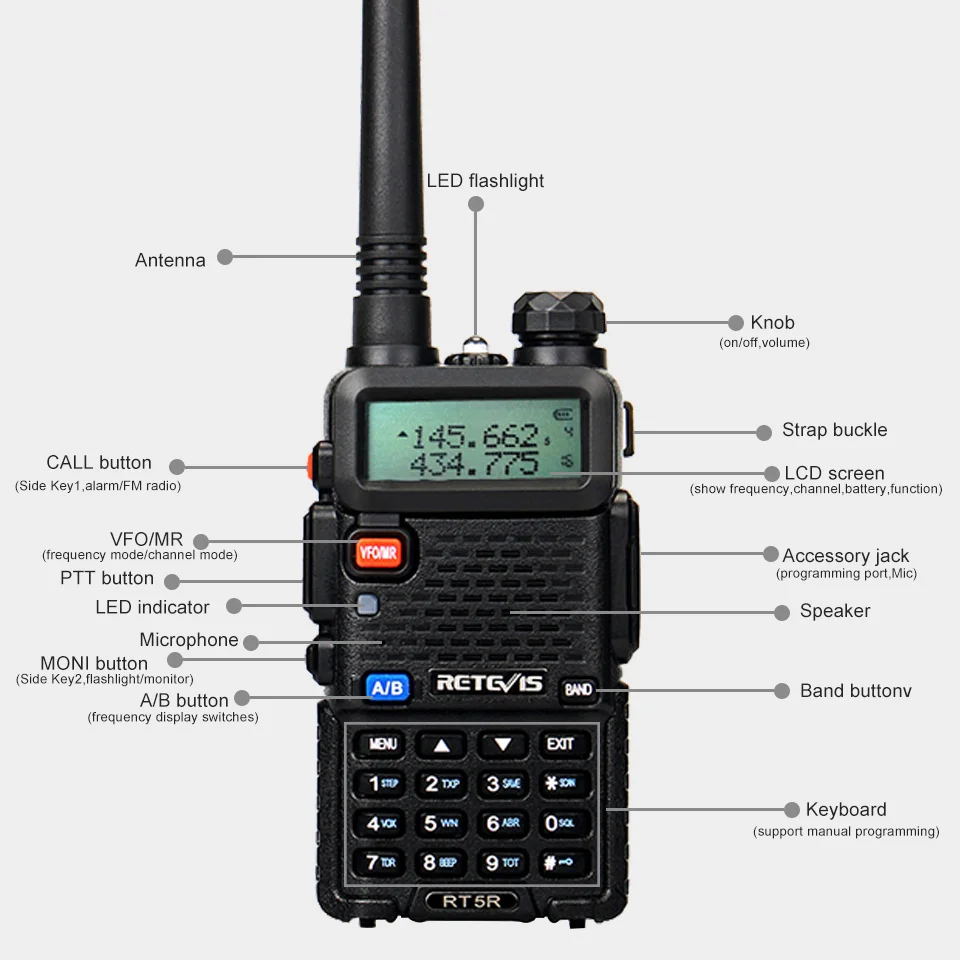 Retevis RT5R Radio Amador Longo Alcance Radio Comunicador ht Profissional Walkie Talkie Portátil Retorno Sem Fio VHF UHF Radioamador Longa Distância Ham Radio 5W