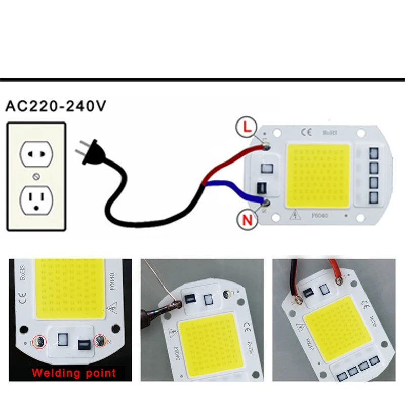 Chip LED 10W 20W 30W 50W COB Chip lámpara LED 220V 240V No necesita controlador para foco de luz de inundación Lampada iluminación DIY
