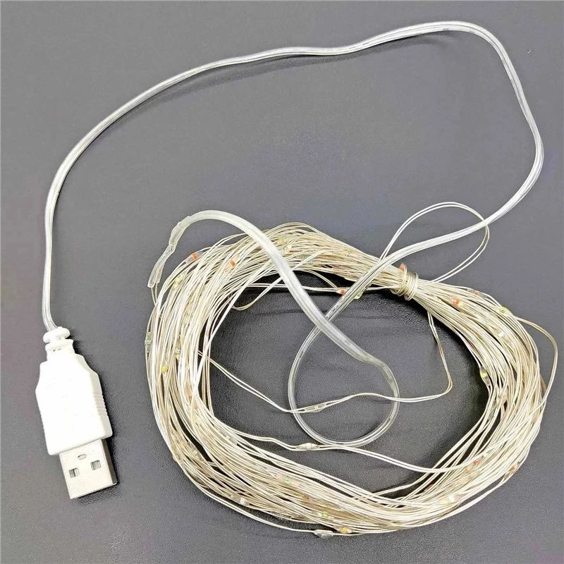 1M 2M 5M 10M USB Powered ไฟ LED String ลวดเงิน Fairy Garland ตกแต่งปีใหม่งานแต่งงานตกแต่งคริสต์มาสสําหรับ Home Room