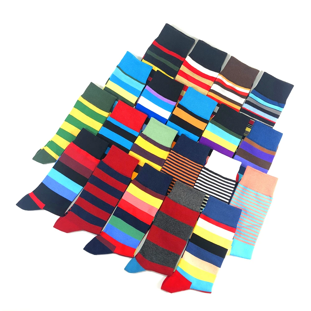 Calcetines para hombre, nuevos calcetines a rayas clásicos de marca de alta calidad, algodón peinado, colorido, feliz, moda informal, calcetines harajuku para hombres