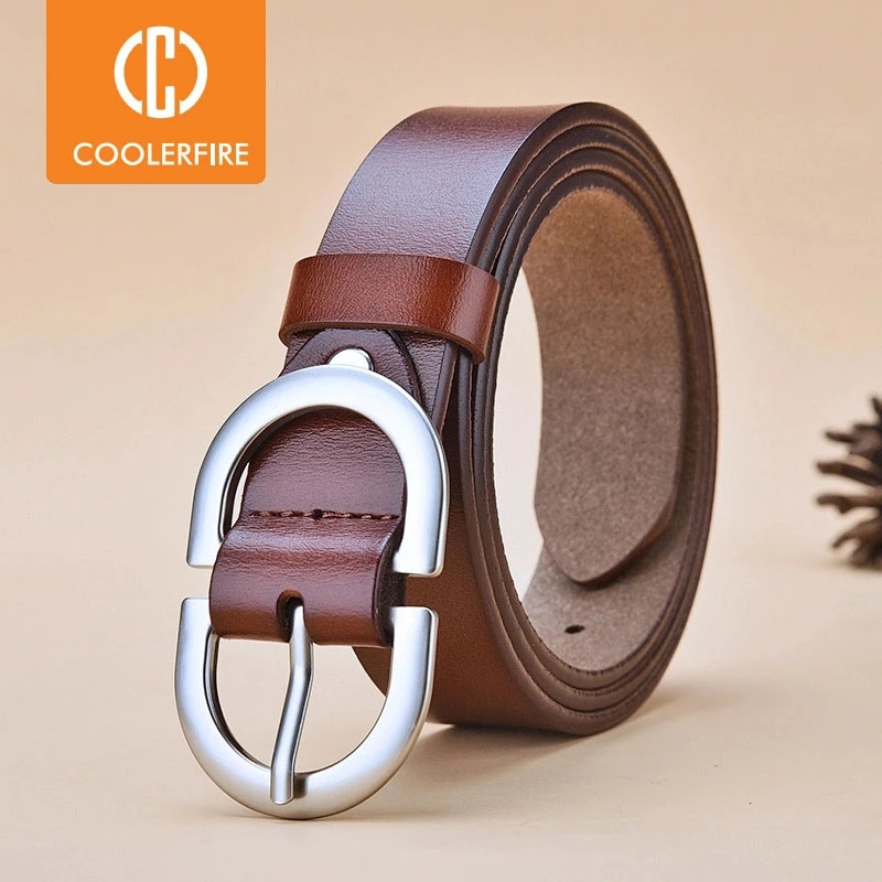 Cinturón de mujer de cuero genuino, cinturón con hebilla redonda de metal a la moda para mujer, cinturones de marca de lujo salvaje para mujer LD032