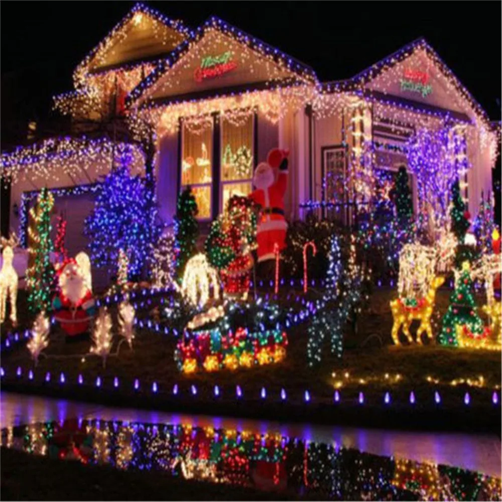 Luces navideñas para exteriores con enchufe UE/EE. UU., guirnaldas de Luces Led 100LED 10M, luces decorativas, guirnalda de árbol de iluminación navideña