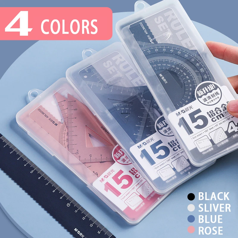 M&G Aluminium Ruler Set Metal/Plastic/Soft Geometry Maths Drawing Compass Stationery Rulers Mathematical for School