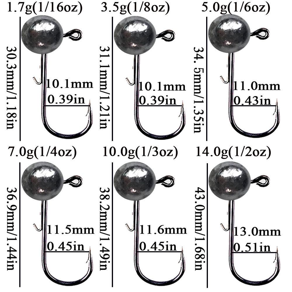 10pcs Jig Head Vishaak 3.5g 5g 7g 10g 14g Ronde Bal Jig hoofd Haak Weedless Vishaak Zachte Worm Vissen Accessoires