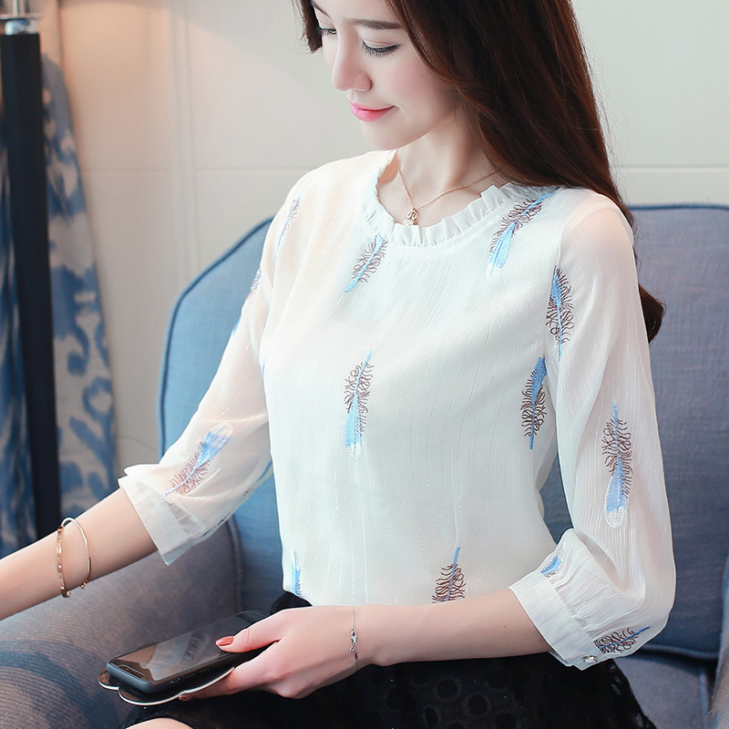 ブラウス夏 2020 春の女性の韓国シフォンシャツトップ服エレガントなレディースとブラウス vetement ファム KJ5702