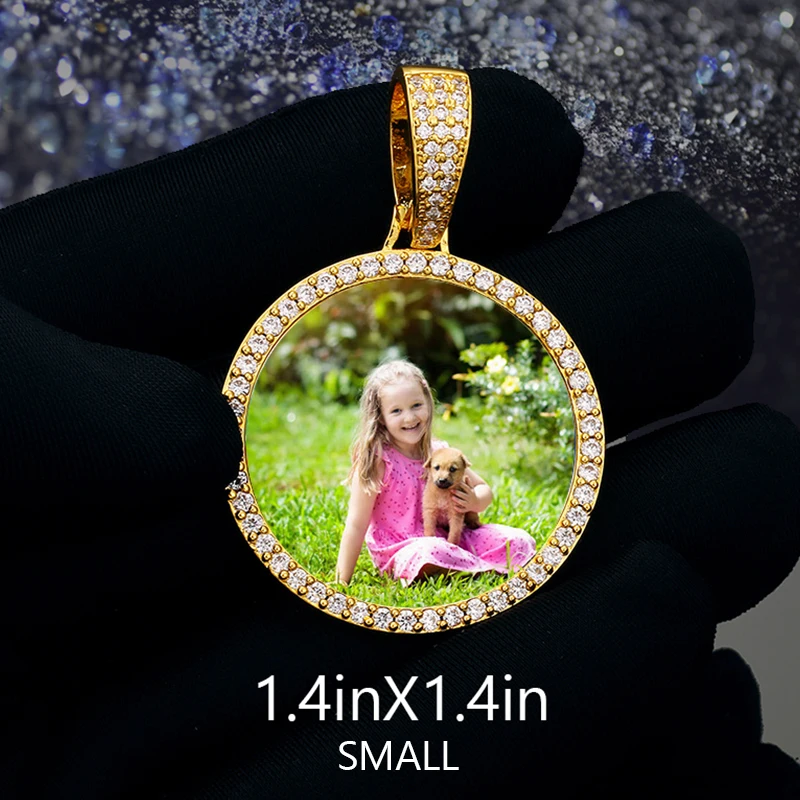 รอบหน่วยความจำMedallions Custom Photoจี้สร้อยคอสำหรับผู้ชายเครื่องประดับHip Hopขนาดใหญ่ขนาดกลางขนาดเล็กจี้Zircon Chainของขวัญ