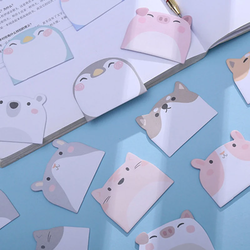 45 แผ่น/แพ็คการ์ตูน Sticky Notes Kawaii เพนกวินหมูหมีแมว Memo Pads สติกเกอร์ของขวัญนักเรียนเครื่องเขียนอุปกรณ์สํานักงานโรงเรียน