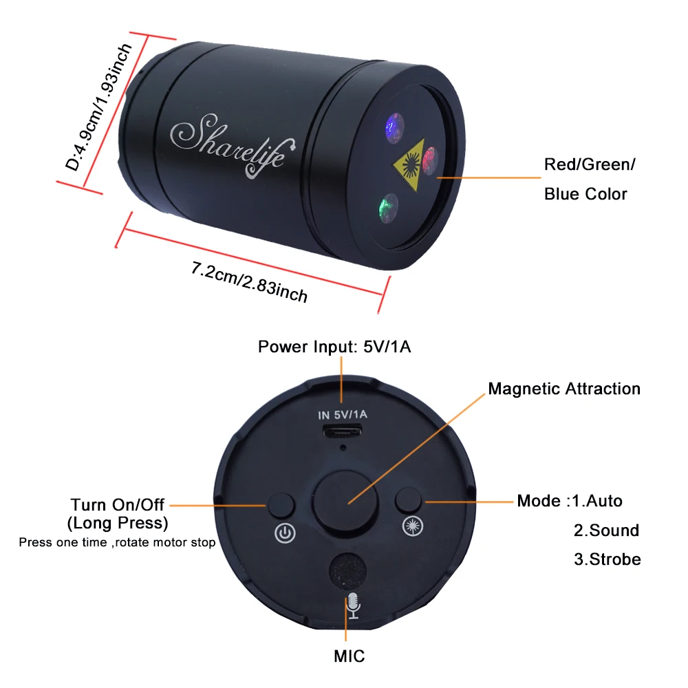Sharelife мини портативный RGB лазерный проектор с эффектом Авроры, встроенный аккумулятор для домашней вечеринки, DJ, наружное сценическое освещение DPA