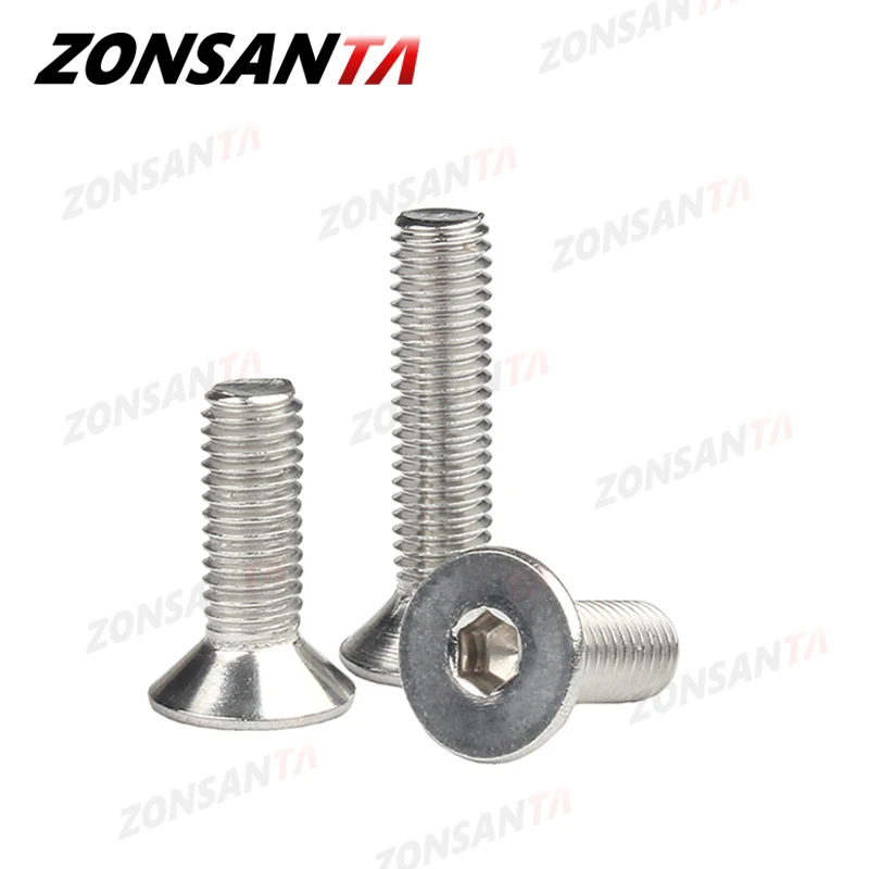 Zonsanta M2 M2.5 M3 M4 M5 M6 Din7991 304 Thép Không Gỉ Bắt Vít Lục Giác Lục Giác Ổ Cắm Đầu Phẳng Countersunk Vít Đồ Nội Thất ốc Vít
