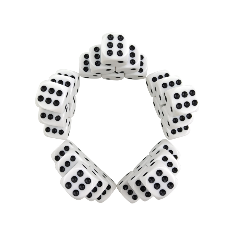 Mới 50/100/200 Viên/Nhiều 16Mm Xúc Xắc Bộ Trắng Đen Điểm Uống Xúc Xắc Acrylic Trắng Góc Tròn d6 Điểm Xúc Xắc Câu Lạc Bộ Đảng