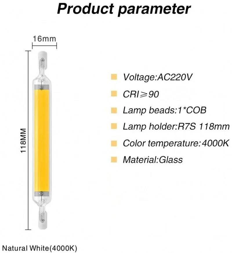 LED R7S แก้วหลอด 118 มม.J118 78 มม.J78 COB หลอดไฟ AC 110V 220V 230V 240V หรี่แสงได้บ้านเปลี่ยนหลอดฮาโลเจน