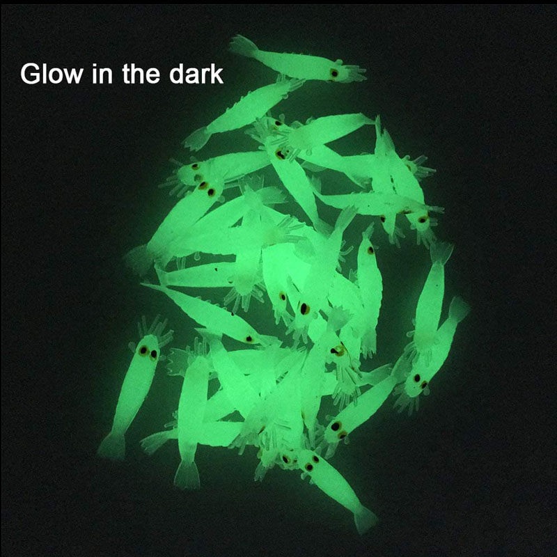 50 Stück leuchtende Garnelen-Angelköder, weicher Köder, Würmer, leuchtende Garnelen, Angelköder für Bass, Crappie-Angelköder, 3,5 cm