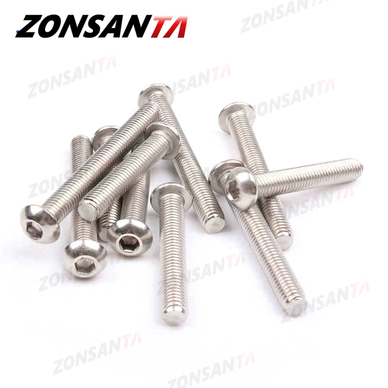 Zonsanta ISO7380 M2 M2.5 M3 M4 M5 M6 304 A2 Tròn 304 Thép Không Gỉ Vít Lục Giác Ổ Cắm Nút Đầu Allen bu Lông Cơ Vít