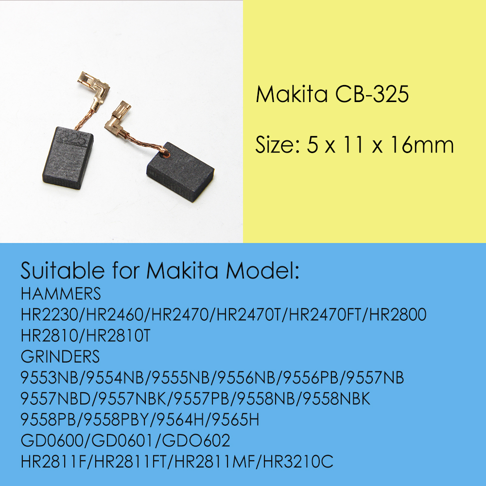 Makita 194074-2 Escobillas de Carbón CB325, 5 x 11 x 16 mm, Juego de 2 piezas