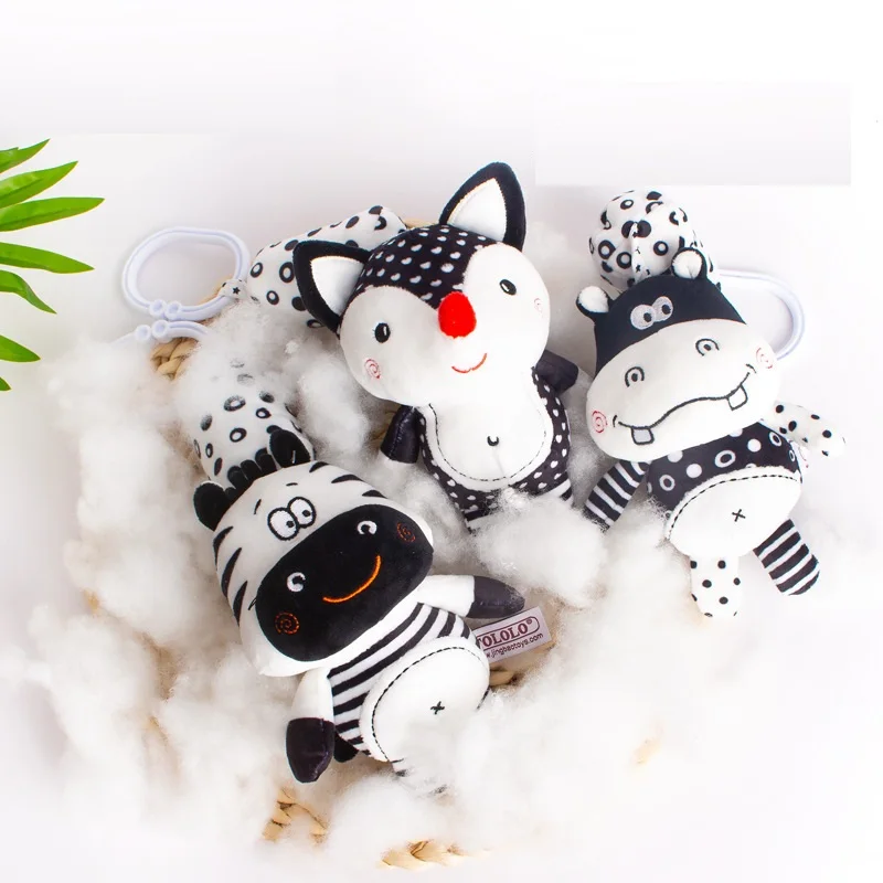 ทารกแรกเกิด Bells Soft Plush Rattle ของเล่นเปลแขวน Bell รถที่นั่งรถเข็นเด็กสีดําและสีขาว WIND CHIME ของเล่นเพื่อการศึกษาของขวัญ