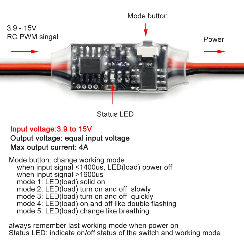 Nhiều Chế Độ Từ Xa RC Điện Tử AUX Kênh Trên Tắt/Mở Đèn LED Xe PWM Điều Khiển Chuyển Đổi Đầu Thu Khiển