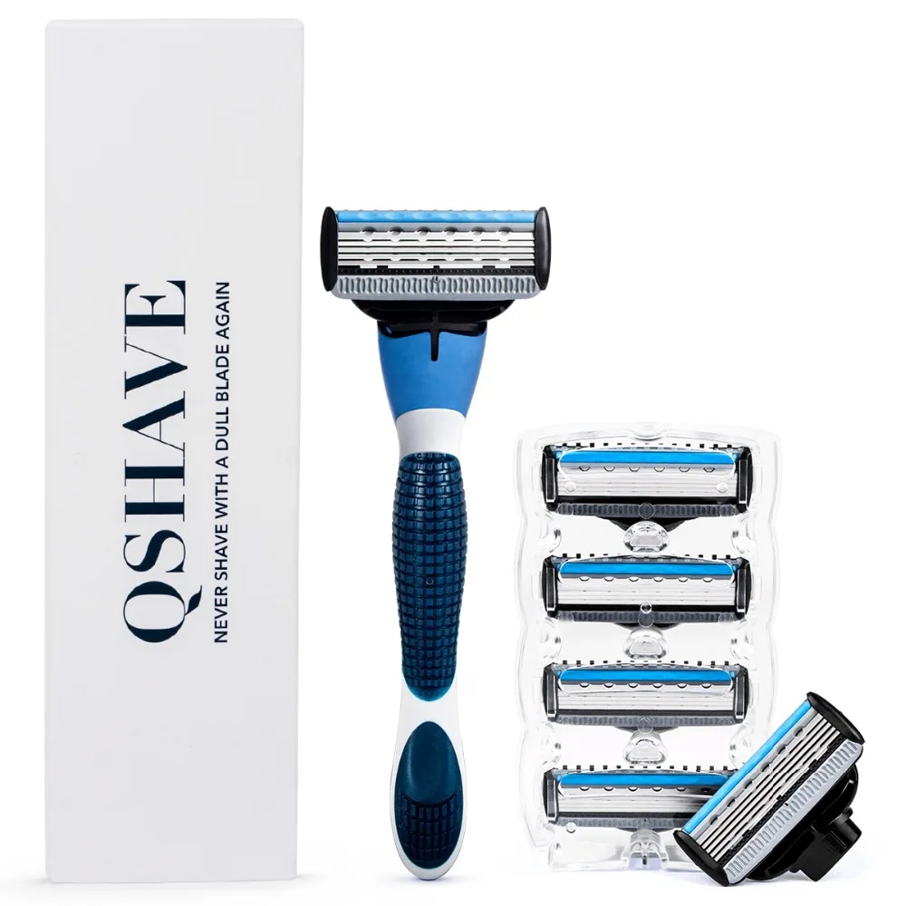 QShave Thương Hiệu Xanh Dương Nam Hướng Dẫn Sử Dụng Dao Cạo Râu Tông Đơ Cắt Lưỡi Dao Lưỡi Dao An Toàn Mỹ Máy Cạo Râu Thẳng Tóc Máy Tẩy Nhổ Lông