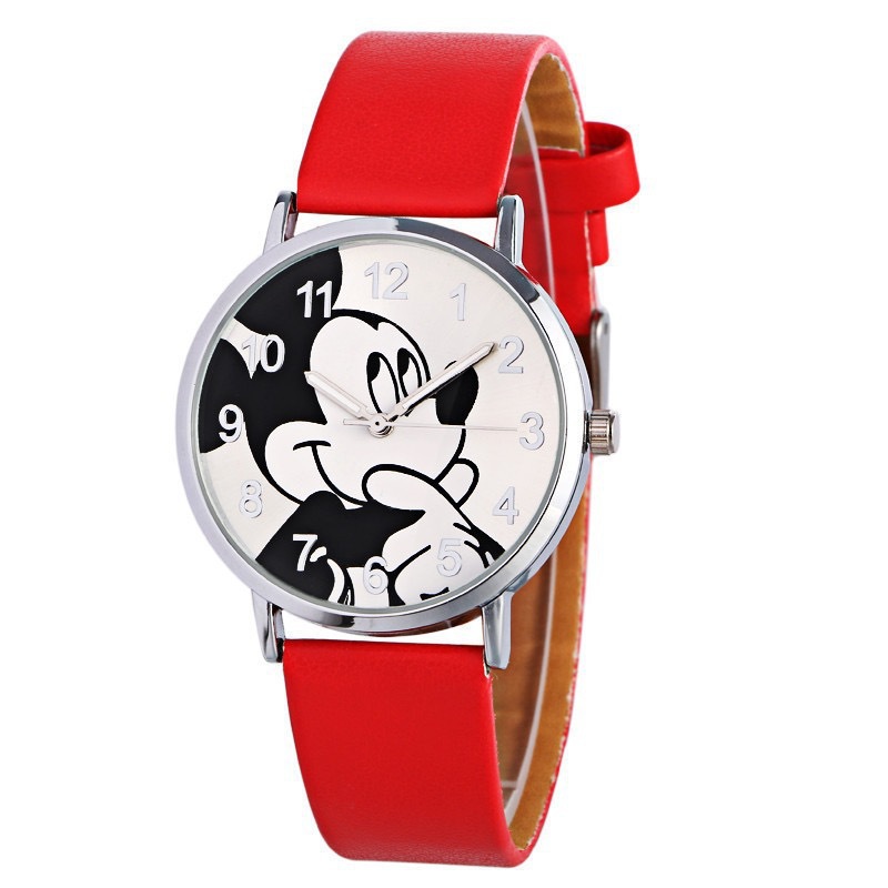 Disney Mickey Leder Quarzuhr Mickey Mouse klassische Einfachheit Kinderuhr Jungen und Mädchen Cartoon Freizeituhr