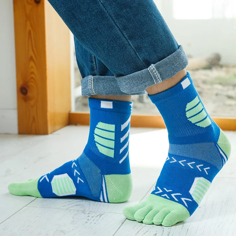 5 pares de calcetines deportivos con punta de compresión de algodón puro que absorben el sudor coloridos bicicleta maratón Fitness baloncesto al aire libre calcetines de 5 dedos