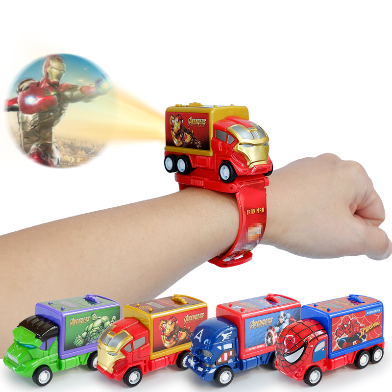 Spiderman iron Man Hulk Marvel dziecięcy zegarek projekcyjny 3D Car styling LED elektronika dziecięcy zegarek-zabawka chłopiec zabawkowy zegarek