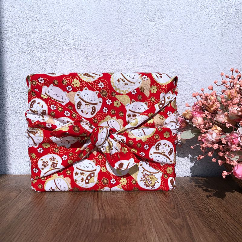 Furoshiki tradicional japonês wrap pano algodão vermelho gato sorte natal e ano novo presente caixa de embrulho pano lenço
