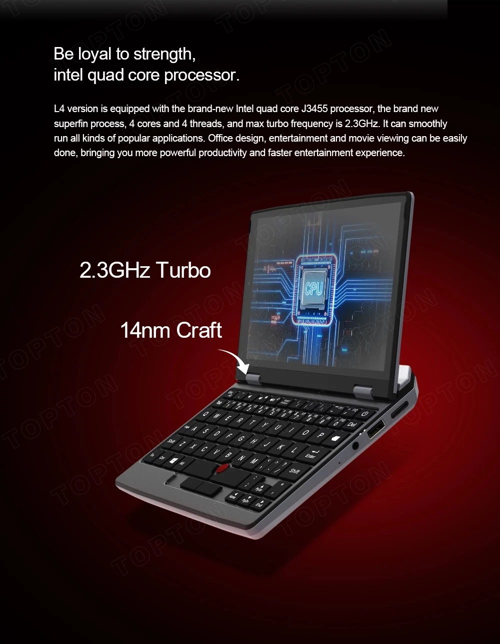Topton Fanless Mini Pocket Gaming Laptop 7 Inch Touch Screen Intel N4000 12GB DDR4 Ultrabook Notebook 2.0MP Netbook Windows 11