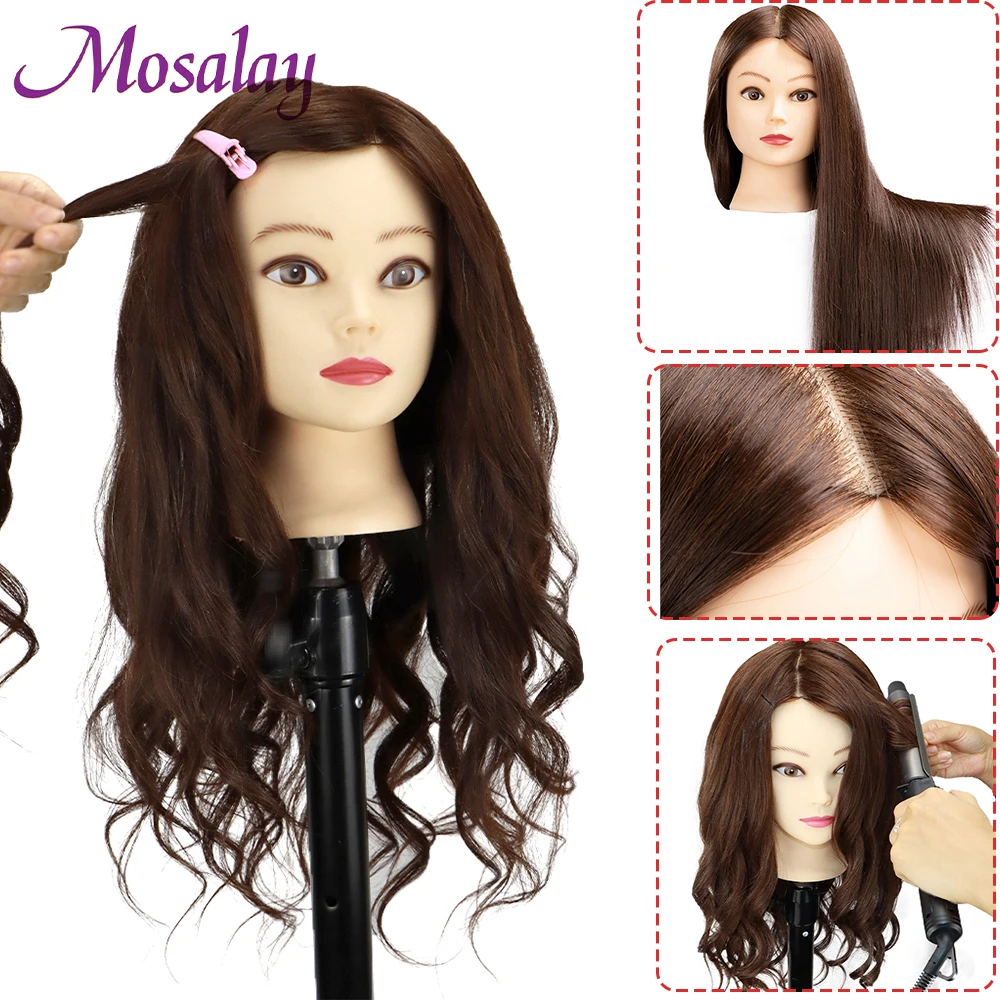 Bunter Puppenkopf mit 85 % gemischtem 60 cm großem Echthaar für Friseure, Schaufensterpuppenkopf, Frisuren, Friseur-Styling-Trainingskopf