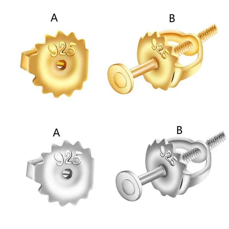 3 Pasang Kuningan Aman Sekrup Pada Anting-Anting Punggung Pengganti untuk Threaded Post Anting-Anting Berlian Kancing Sekrup Balik Mengunci Punggung