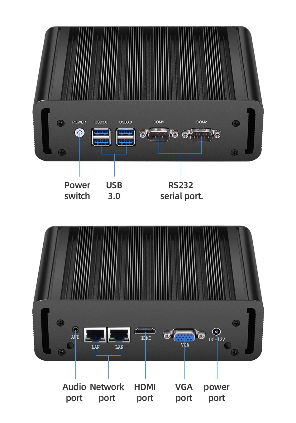 Bebepc industrial mini pc fanless intel core i5 5200u i7 4500u 2 * com rs232 mini computador desktop celeron windows 10 wifi hd 2lan
