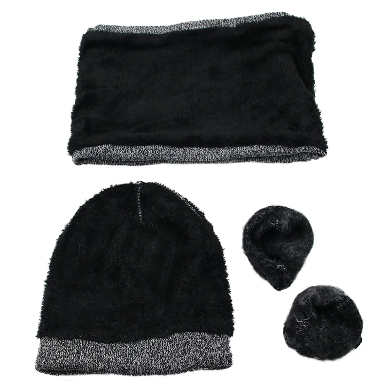 Conjunto de gorro y bufanda de terciopelo para hombre y mujer, Kit de guantes y bufandas de punto a la moda, conjunto de 3 piezas por juego, invierno