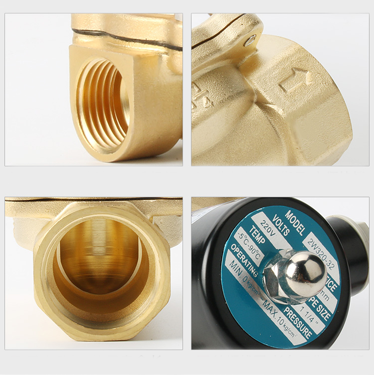 Válvula solenóide de latão normalmente fechada, 1/2 "3/4" 1 "2" polegadas 220vac 110vac 24vdc 12vdc 24vac ação direta para água gás óleo
