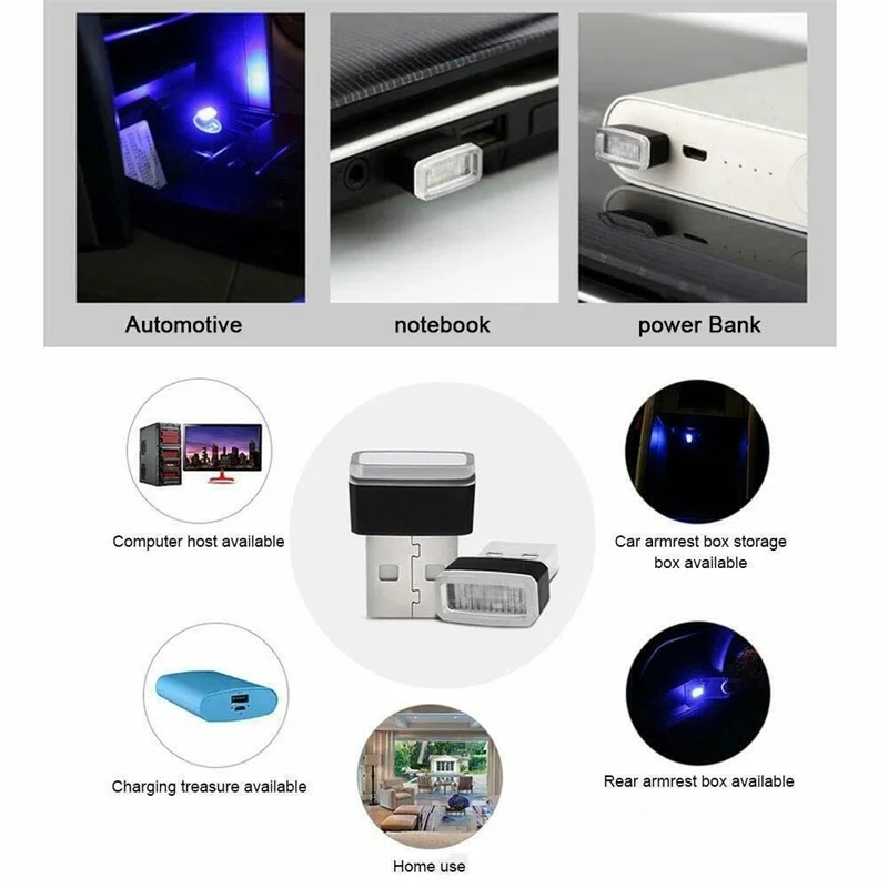 5Pcs Portable USB 5V Mini LED Light Colorful Night Lamp For Car Atmosphere Lamp Bright Accessory Distinctive Lights Effect