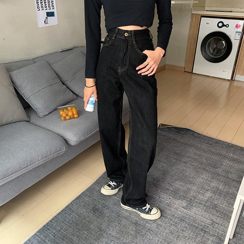 Vintage Lưng Cao, Quần Jeans Thời Trang Dạo Phố Rộng Chân Váy Jean Denim Nữ Quần Thẳng Quần Baggy Mẹ Quần Denim