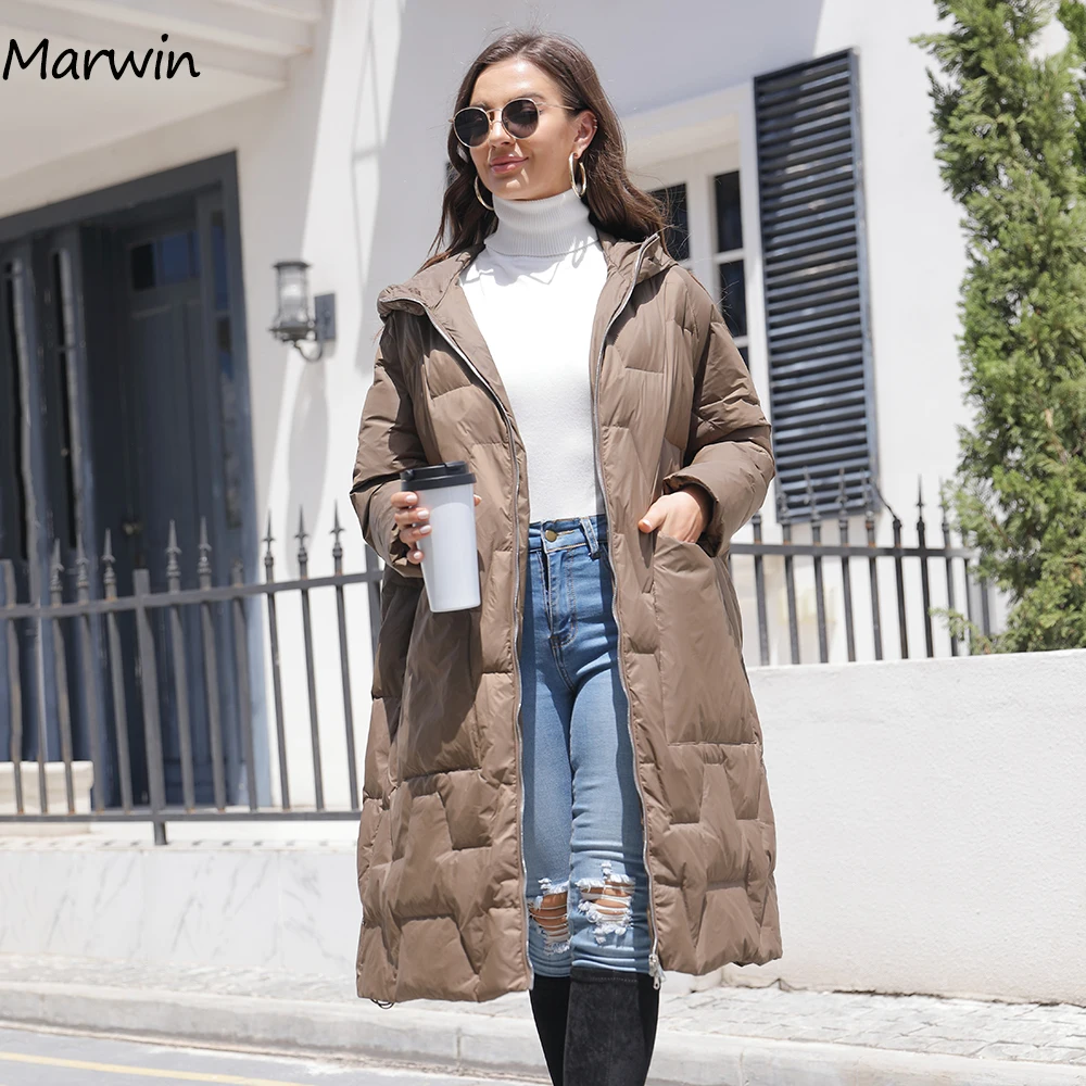 Marwin 2022ผู้หญิง90% สีขาวเป็ดเสื้อขนเป็ด Light เป็ดหนาแจ็คเก็ตเอวสูงสบายๆยาวเสื้อคลุมขนเป็ด