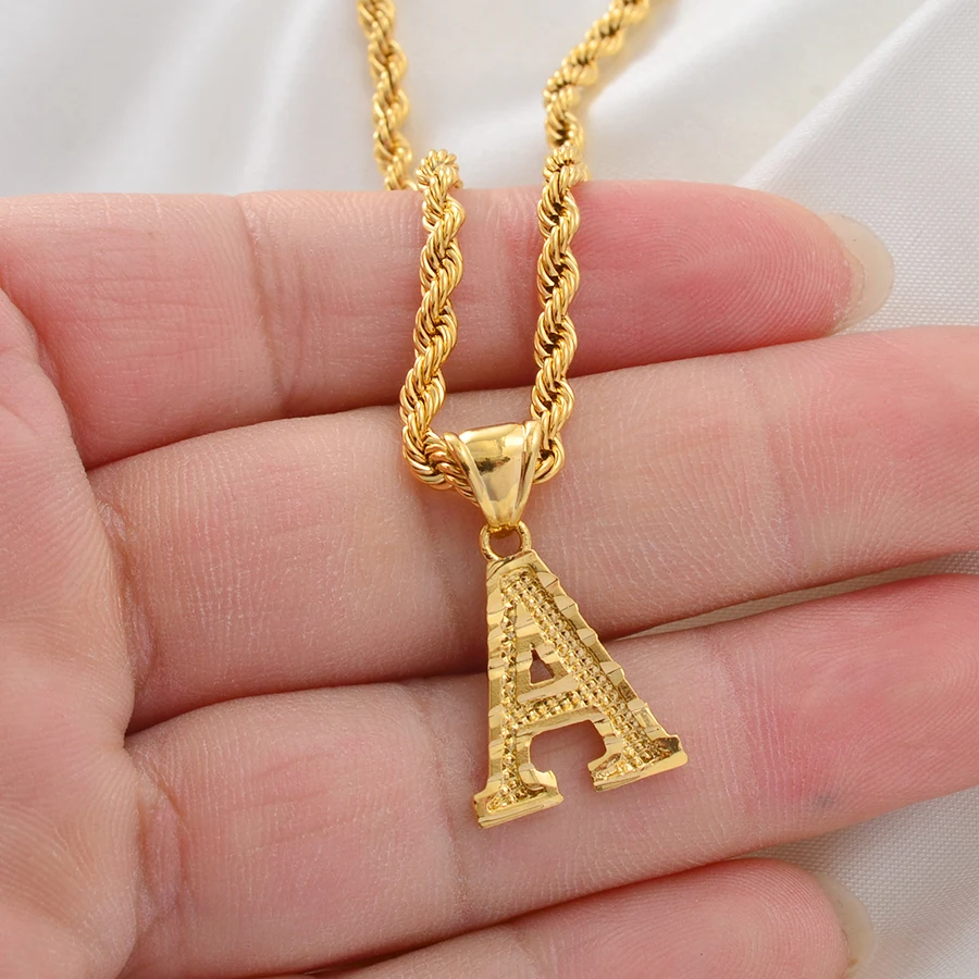 Anniyo A-Z Chữ Cái Dây Chuyền Nam Nữ Mạ Vàng Ban Đầu Mặt Dây Chuyền Chuỗi Dây Chữ Cái Tiếng Anh Trang Sức Bảng Chữ Cái Châu Phi # 058002B