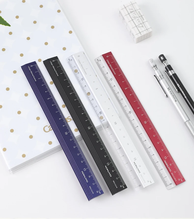 KOKUYO-Regla de aluminio multifuncional de alta precisión, estilo Retro, papelería para estudiantes, regla translúcida/plegable, 18cm, Japón