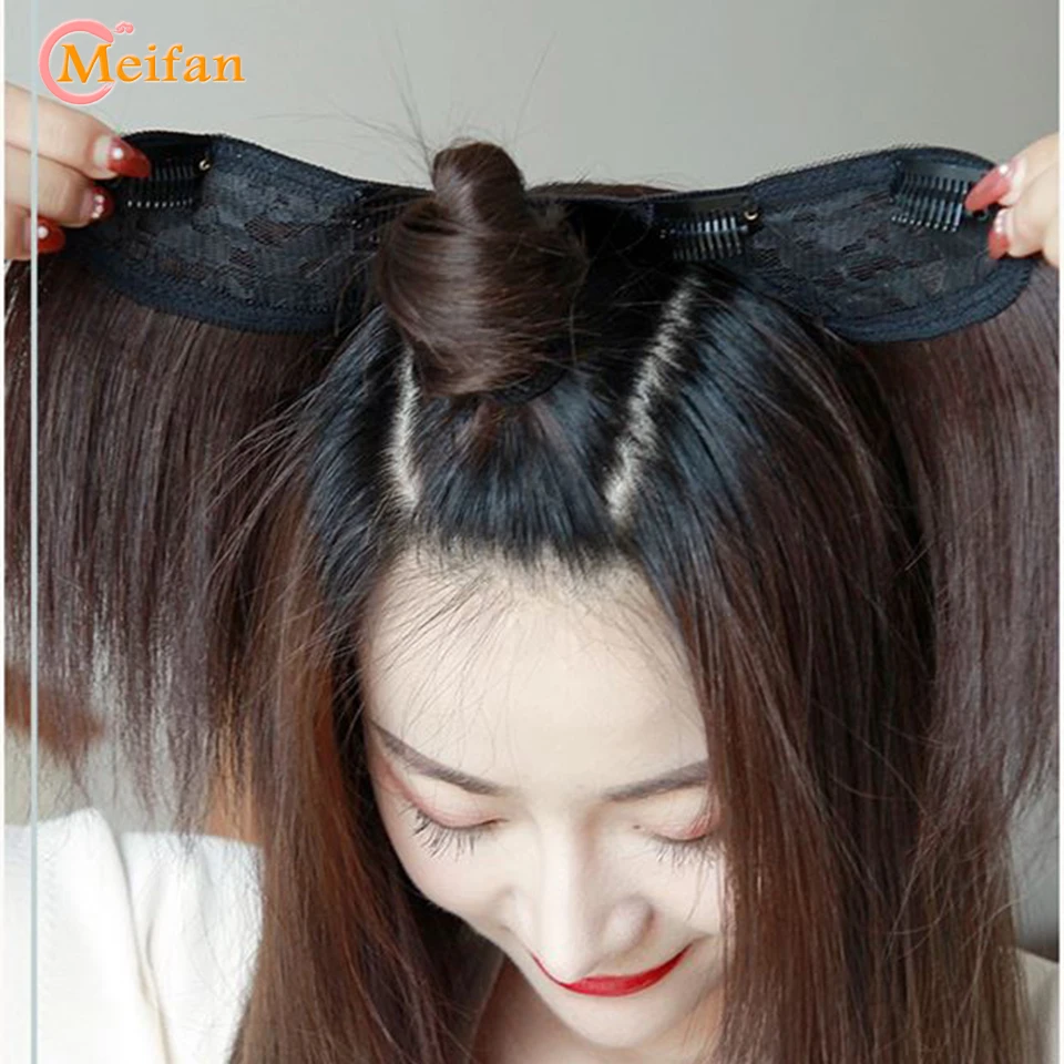 MEIFAN Tổng Hợp Thẳng Dài Hình Chữ U Nửa Đầu Tóc Giả Dành Cho Nữ Màu Đen Nâu Clip Trong Tóc Tự Nhiên Giả bộ Tóc Giả