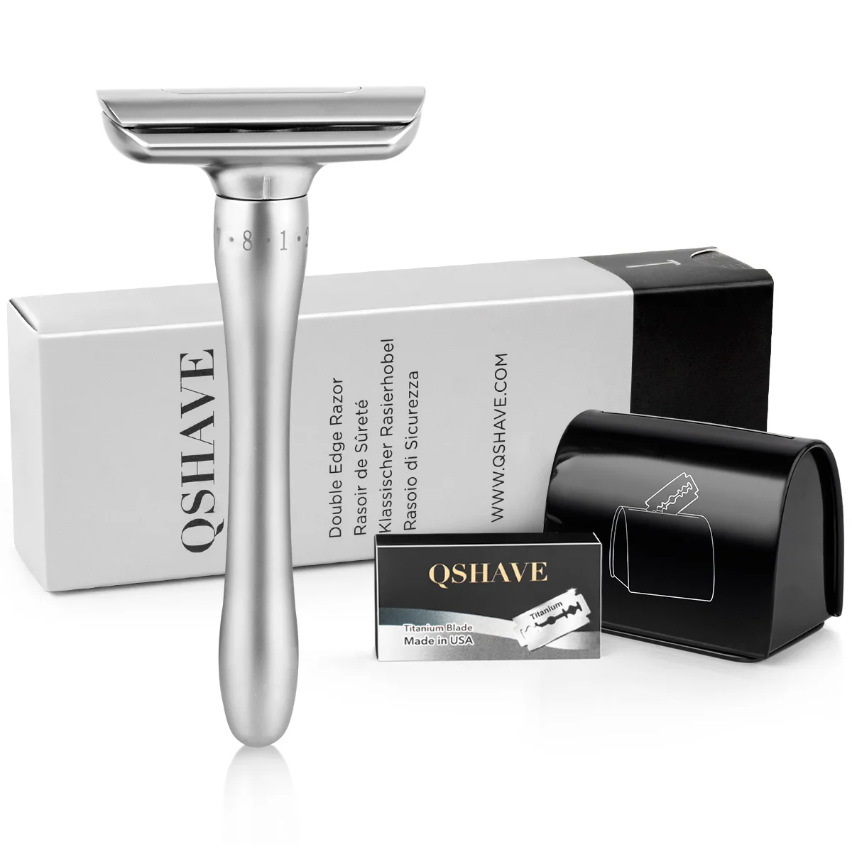 QShave-maquinilla de afeitar de seguridad ajustable con cubierta magnética, 1 maquinilla de afeitar, 1 caja de eliminación de cuchillas y 5 cuchillas