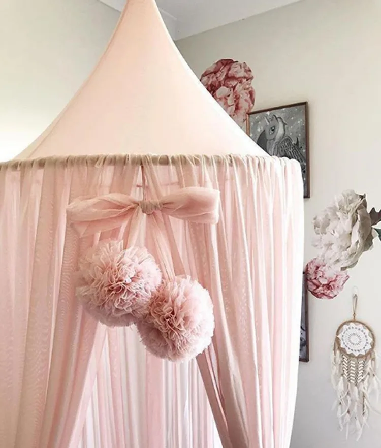 DIY เด็กตกแต่งห้องเตียงสีชมพูผ้าม่านเส้นด้ายลูกบอลตกแต่งรูปแบบเด็กห้องนอนแขวนผนังตกแต่งห้องนอนเด็ก
