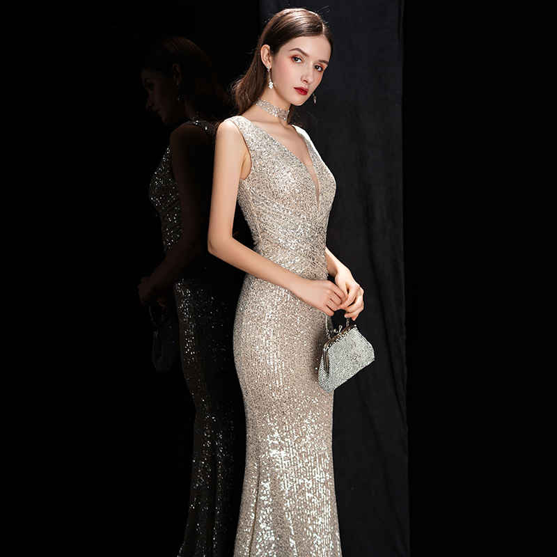 DEERVEADO Elegant V คอชุดราตรีเลื่อมยาว2023ใหม่ผู้หญิง Mermaid อย่างเป็นทางการชุดเดรสงานปาร์ตี้ Bodycon Maxi พรหมชุด
