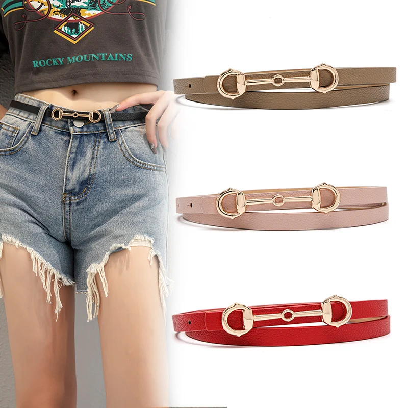 ZLY-Cinturón de moda para mujer, Material de cuero PU, hebilla redonda circular de aleación, cinturón fino informal Formal versátil para traje vaquero, novedad de 2021