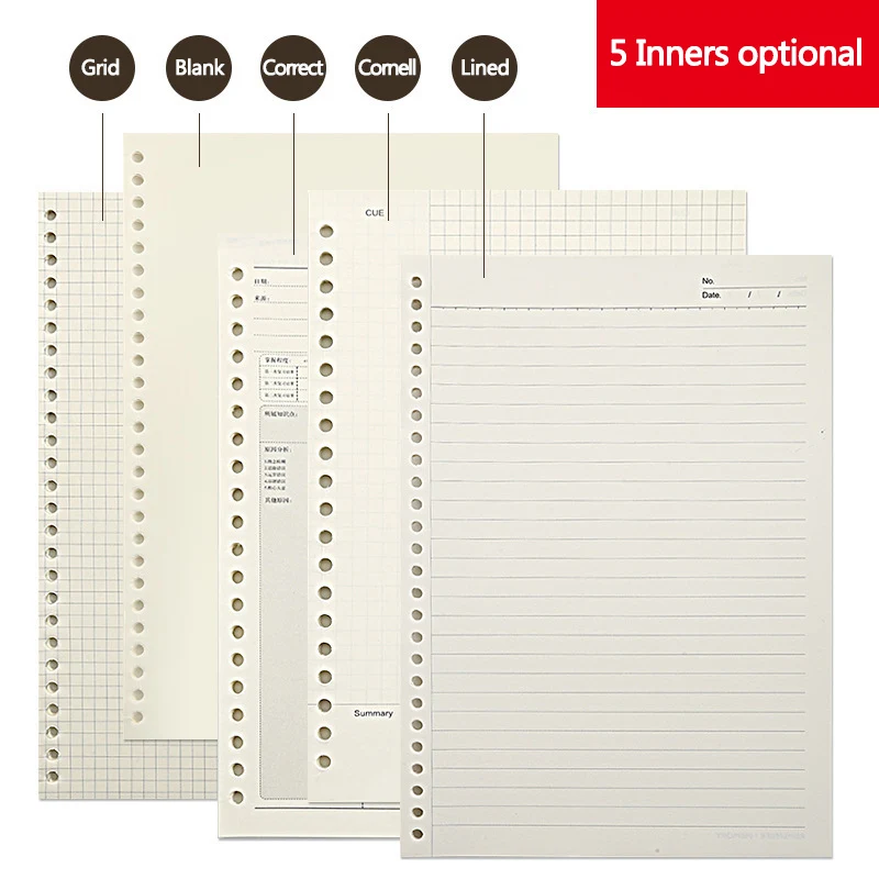 A5 B5 20Holes Loose-Leaf Notebook Refill 60Sheet Spiral Binder Paper Index Inside Page Dot Grid Blank Connell Stationery
