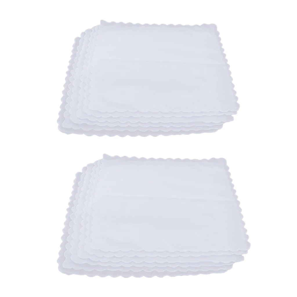 12แพ็คสบายผ้าฝ้ายสีขาวธรรมดา Hankie สุภาพสตรีผ้าเช็ดหน้า DIY สแควร์