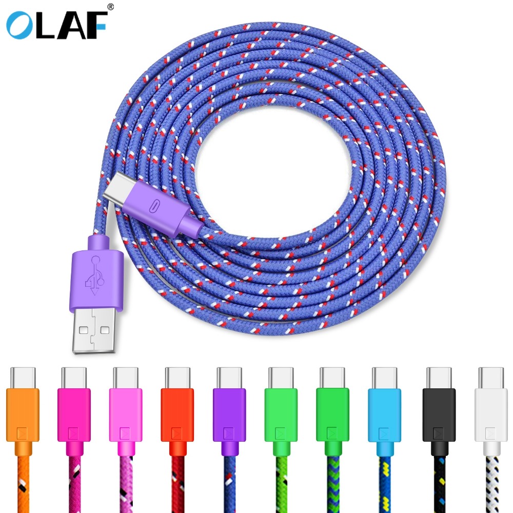 OLAF Bện Nylon USB Loại C 1M 2M 3M Dữ Liệu Đồng Bộ Sạc Nhanh USB C dành Cho Samsung S9 S10 Xiaomi Mi9 Mi8 Huawei Loại-C