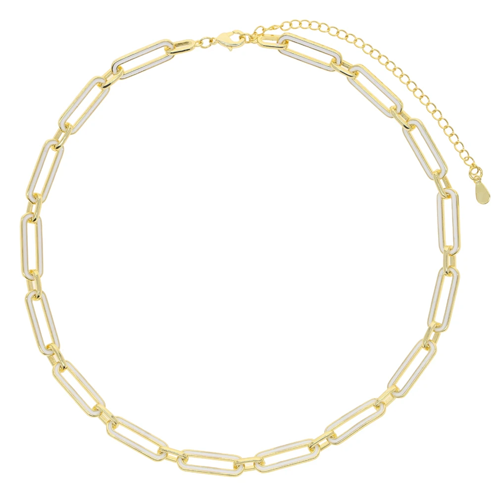 Vnox Kalung Enamel 7 Warna Punk Dasar untuk Pria Wanita Rantai Lengkung Kuba Choker Warna Emas Logam Padat 35 + 10Cm
