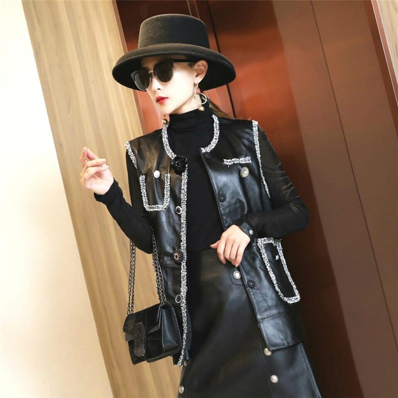 ヴィンテージ女性のノースリーブoネックベストトップタッセルレディカジュアル高品質羊革ベストをチョッキ