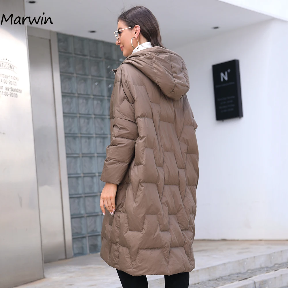 Marwin 2022ผู้หญิง90% สีขาวเป็ดเสื้อขนเป็ด Light เป็ดหนาแจ็คเก็ตเอวสูงสบายๆยาวเสื้อคลุมขนเป็ด