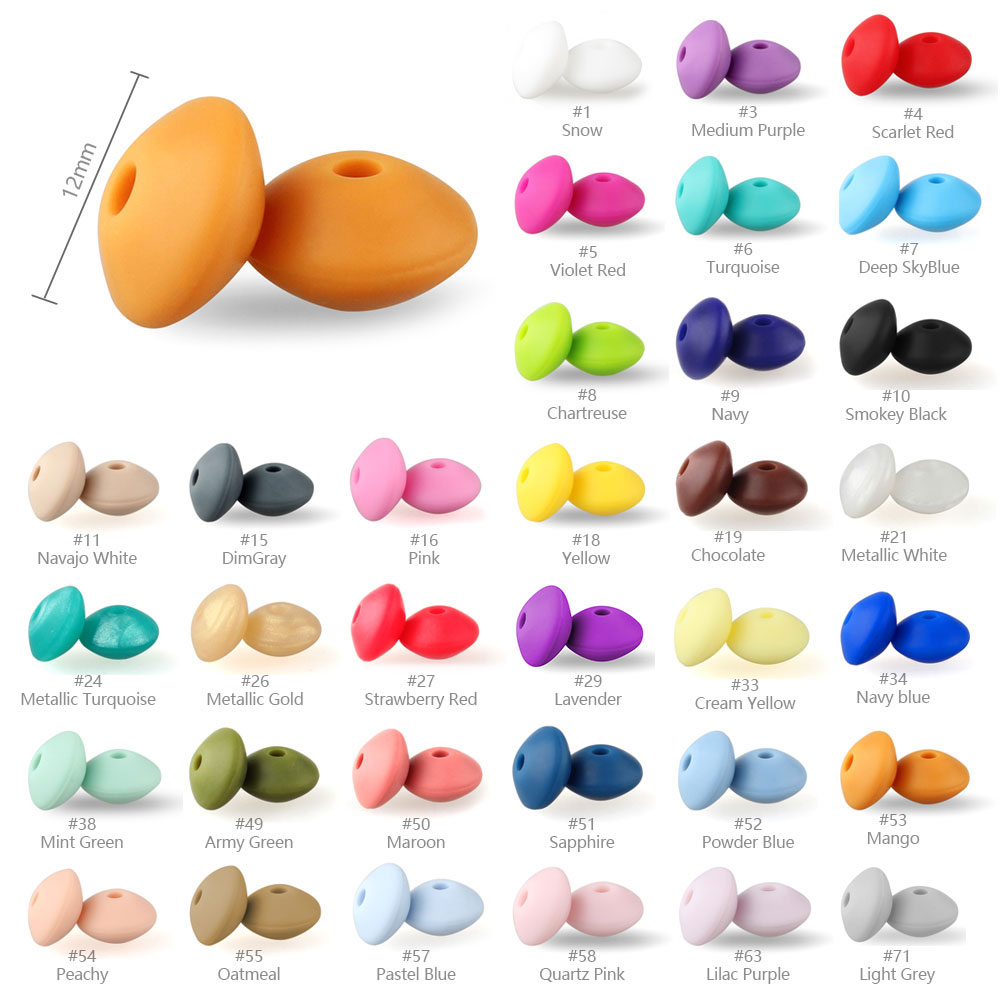 30Pcs ซิลิโคน Lentil ลูกปัด BPA ฟรีเกรดอาหารหนู DIY Charms สำหรับทารกแรกเกิดอุปกรณ์เสริม Teething สร้อยคอ12มม.Abacus ลูกปัด